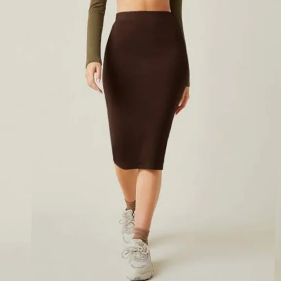 NWOT Heather Brown LABIJOU Bodycon Pencil Skirt S High Waist Stretch Midi / Knee - Picture 1 of 9